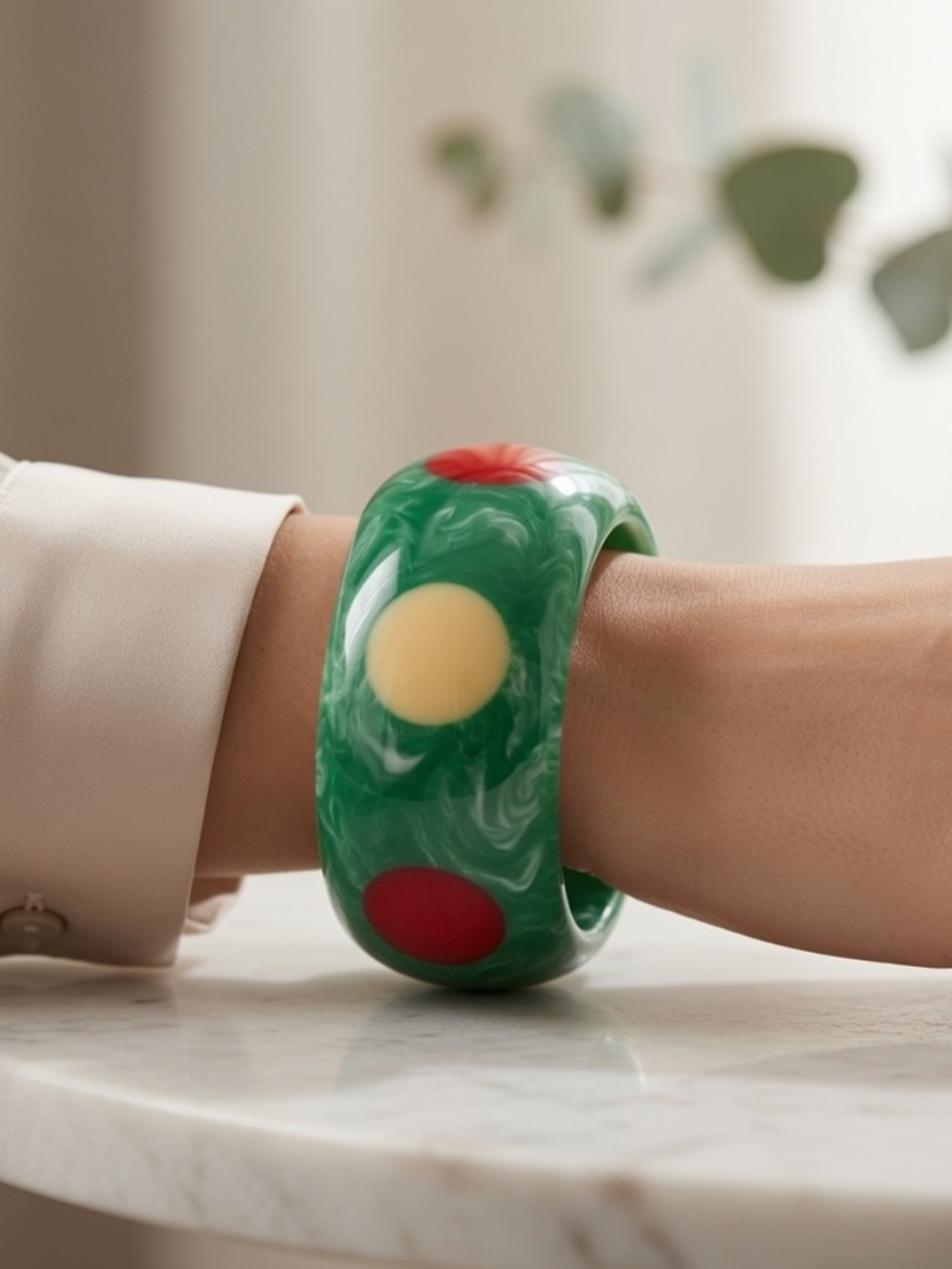 Green Resin Polka Dot Statement Bangle – 65mm
